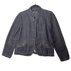Talbots Petites Blazer Jacket Size Petite 2P Blue 100% Linen Preppy Career